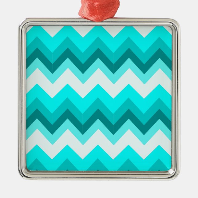 Ombre Girly Pattern Teal Turquoise Chevron Metal Ornament (Front)