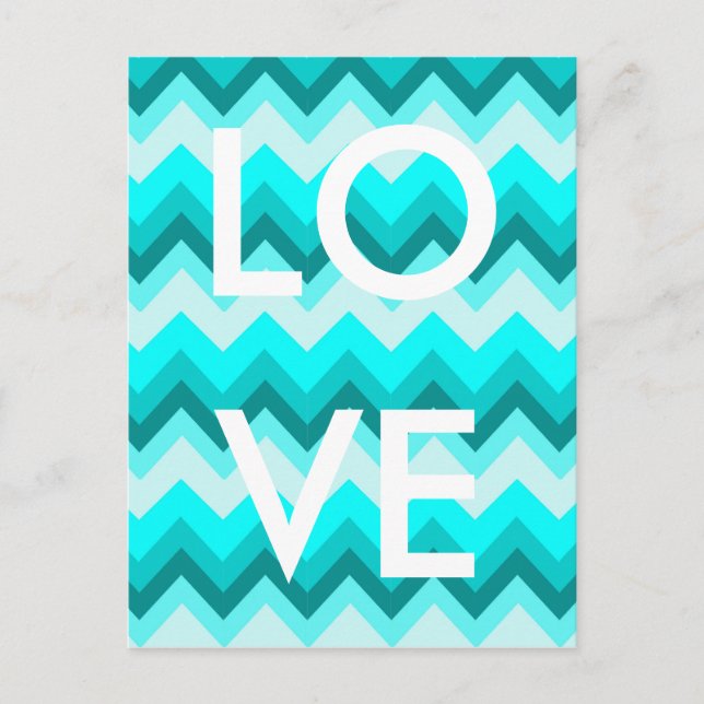 Ombre Girly Pattern Teal Turquoise Chevron Postcard (Front)