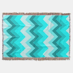 Ombre Girly Pattern Teal Turquoise Chevron Throw Blanket