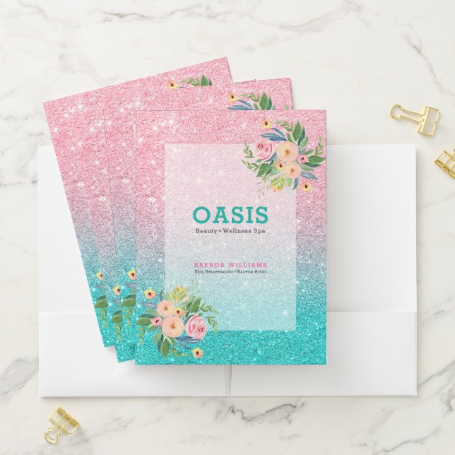 Ombre glitter and peonies bouquet pocket folder (In Situ)