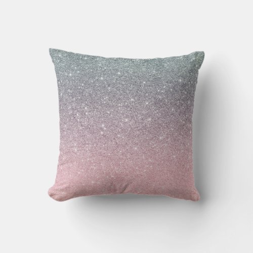 Ombre Glitter Blush Pink Grey Gradient Fading Throw Pillow