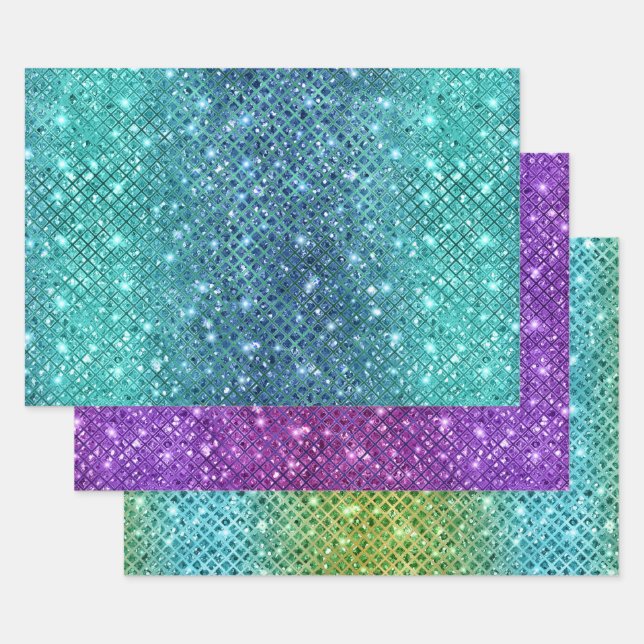 Ombre Glitter Diamond Patterns with Sparkles Wrapping Paper Sheets (Set)