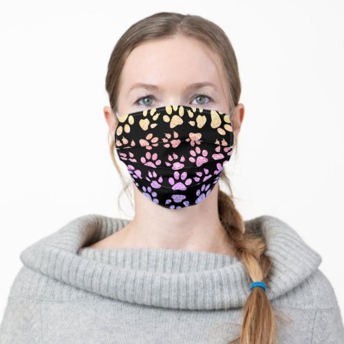 Ombre Glitter Dog Paws Black Adult Cloth Face Mask