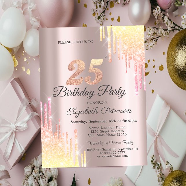 Ombre Glitter Drips 25th Birthday Party Invitation (Creator Uploaded)