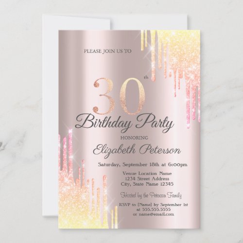 Ombre Glitter Drips 30th Birthday Party Invitation