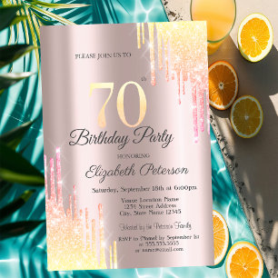 Ombre Glitter Drips 70th Birthday Party Invitation