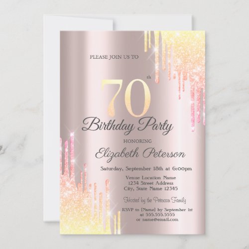 Ombre Glitter Drips 70th Birthday Party Invitation