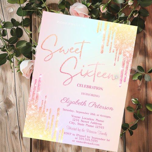  Ombre Glitter Drips Colorful Sweet 16   Invitation