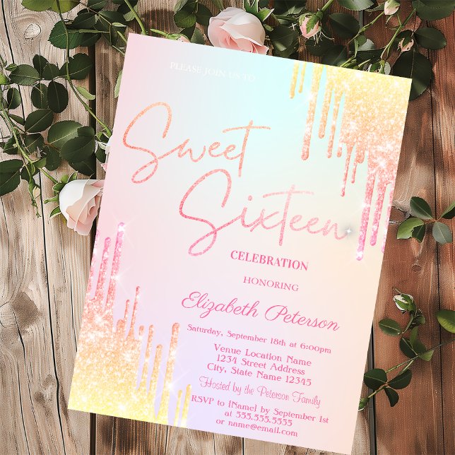  Ombre Glitter Drips Colorful Sweet 16   Invitation (Creator Uploaded)