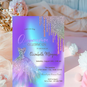 Ombre Glitter Drips Dress Quinceañera Invitation