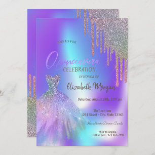 Ombre Glitter Drips Dress Quinceañera  Invitation