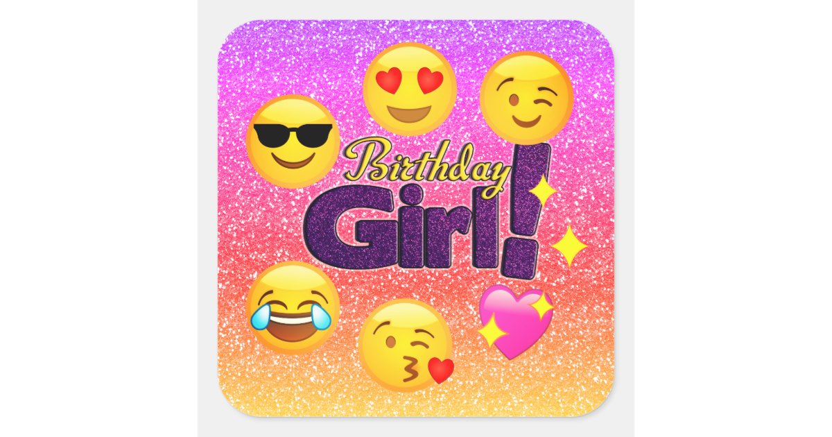 Ombre Glitter Emoji Birthday Girl Stickers Zazzle
