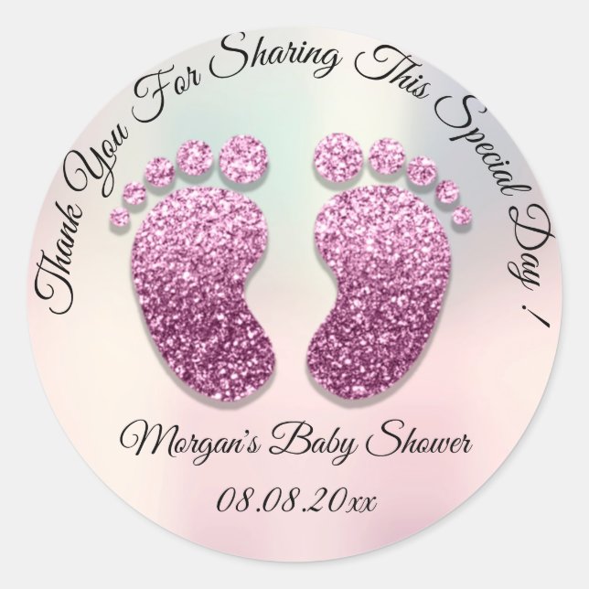 Ombre Glitter Feet Baby Shower Favor Thank You Classic Round Sticker (Front)