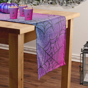 Ombre Glitter Glam Spiderweb Halloween Short Table Runner