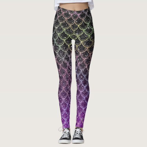 Ombre glitter mermaid scales leggings