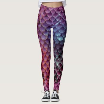 Ombre Glitter Mermaid Scales Leggings by graphicdesign at Zazzle