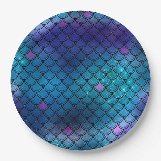 Ombre Glitter Mermaid Scales Paper Plates (Front)