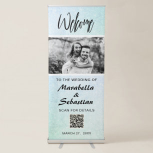 *~* Ombre Glitter Mint QR Wedding Welcome  Retractable Banner