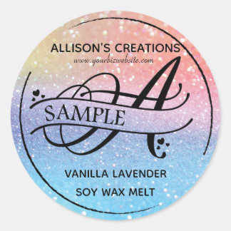 Ombre Glitter Monogram A Sample Product Classic Round Sticker