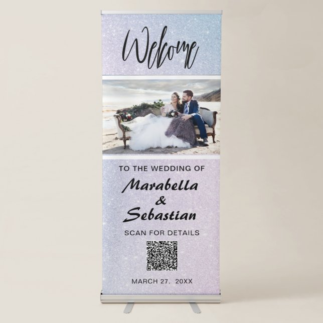 *~* Ombre Glitter Pink Blue QR Wedding Welcome Ret Retractable Banner (Front)