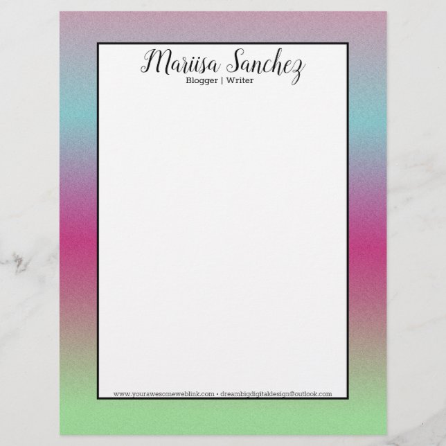 Ombre Glitter Rainbow Colorful Border Letterhead (Front)