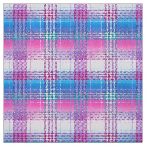Ombre Glitter Tartan in Blue Pink Purple Fabric