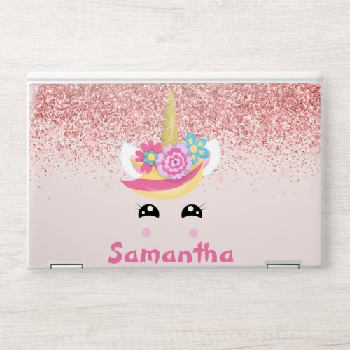 Ombre Glitter Unicorn Face Pink Personalized HP Laptop Skin