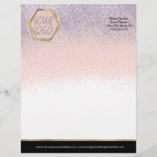 Ombre Glitter Your Logo Branding Pink Purple Letterhead