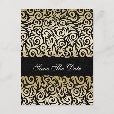 ombre gold and Black Swirling Border Wedding Announcement Postcard
