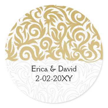 ombre gold and Black Swirling Border Wedding Classic Round Sticker
