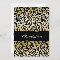 ombre gold and Black Swirling Border Wedding Invitation