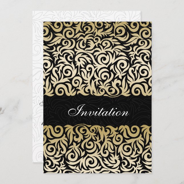 ombre gold and Black Swirling Border Wedding Invitation (Front/Back)
