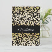 ombre gold and Black Swirling Border Wedding Invitation (Standing Front)