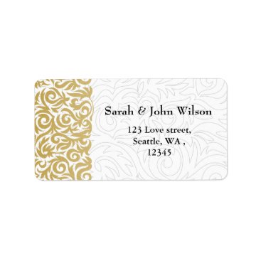 ombre gold and Black Swirling Border Wedding Label