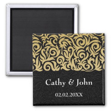 ombre gold and Black Swirling Border Wedding Magnet