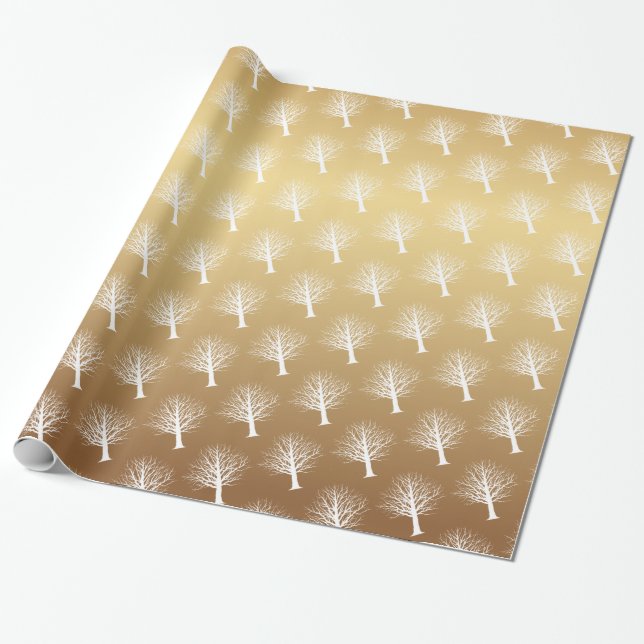 Ombre Gold and White Winter Trees Wrapping Paper (Unrolled)