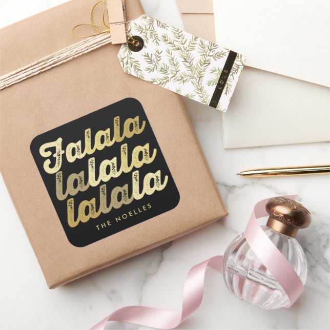 Ombre Gold Falalalala Bold Script Modern Holiday Square Sticker (Gifting)