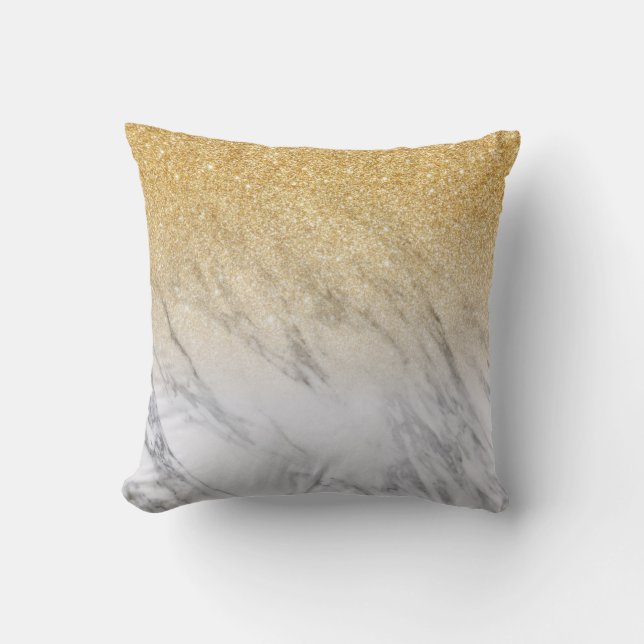 Ombre Gold Glitter Marble Gradient Fading Throw Pillow (Front)