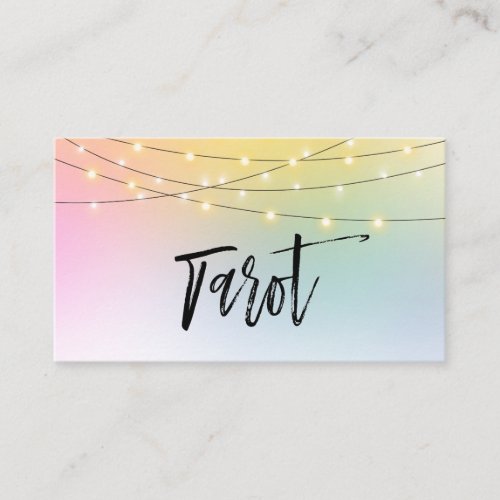   Ombre Gold String Lights Pastel Tarot Reader Business Card