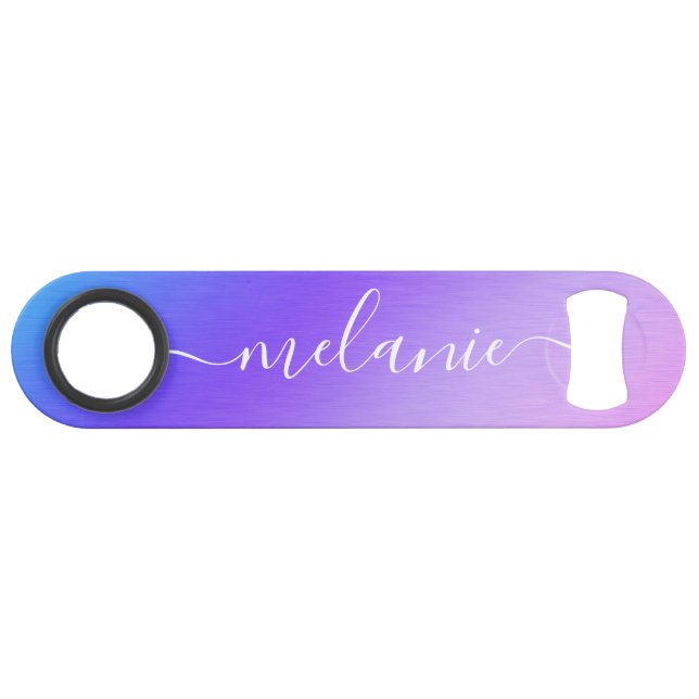 Ombre Gradient Blue Purple Calligraphy Name Bar Key (Front (Horizontal))