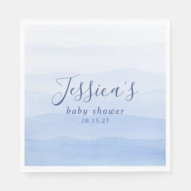 Ombre Gradient Dip Dye Blue Baby Shower Napkins (Front)