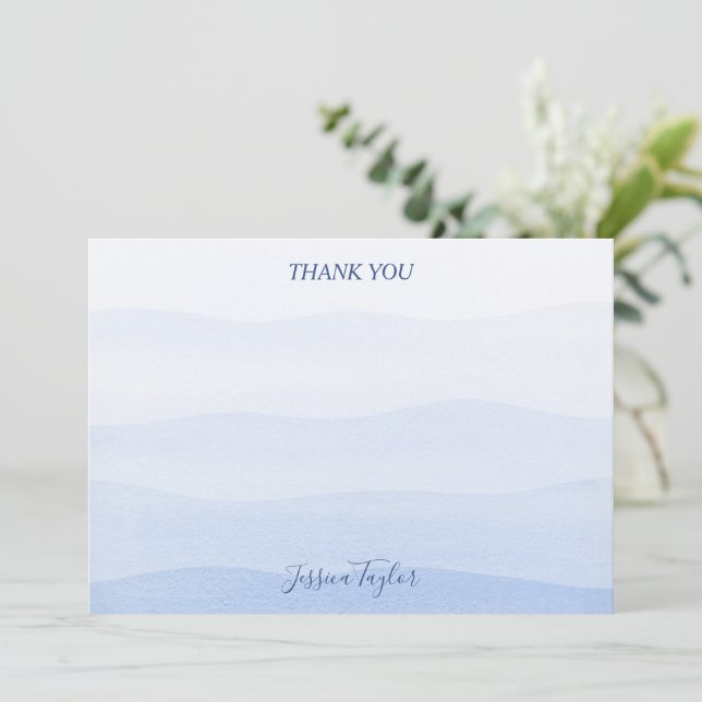 Ombre Gradient Dip Dye Blue Bridal Shower Thank You Card (Standing Front)