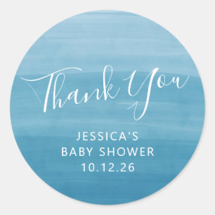 Ombre Gradient Dip Dye Ocean Blue Baby Shower Classic Round Sticker
