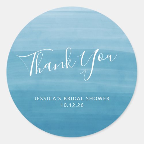Ombre Gradient Dip Dye Ocean Blue Bridal Shower Classic Round Sticker