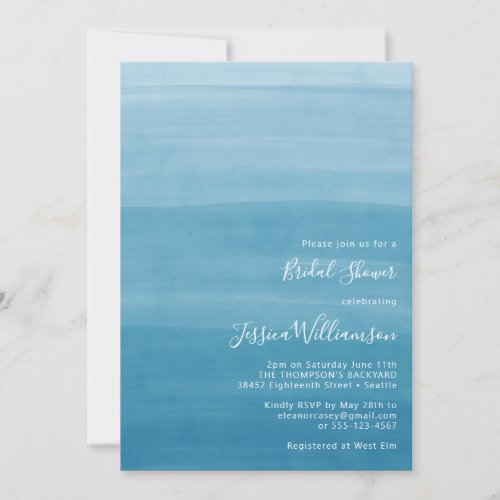 Ombre Gradient Dip Dye Ocean Blue Bridal Shower Invitation