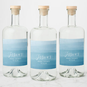 Ombre Gradient Dip Dye Ocean Blue Bridal Shower Liquor Bottle Label
