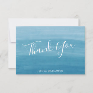 Ombre Gradient Dip Dye Ocean Blue Custom Name Thank You Card