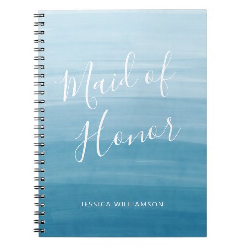 Ombre Gradient Dip Dye Ocean Blue Maid of Honor Notebook