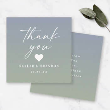 Ombre Gradient Dusty Blue Green Wedding Thank You Note Card by GraphicBrat at Zazzle