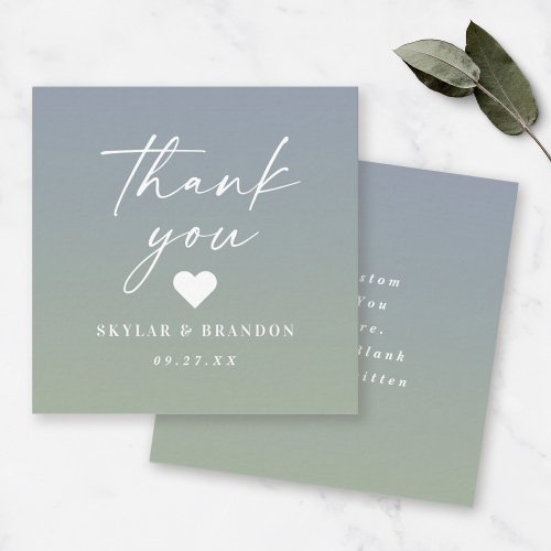 Ombre Gradient Dusty Blue Green Wedding Thank You Note Card
